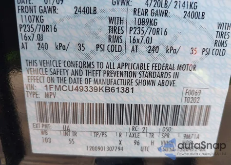 2009 Ford Escape Hybrid Limited z USA, uszkodzony, nr VIN 1FMCU49339KB61381